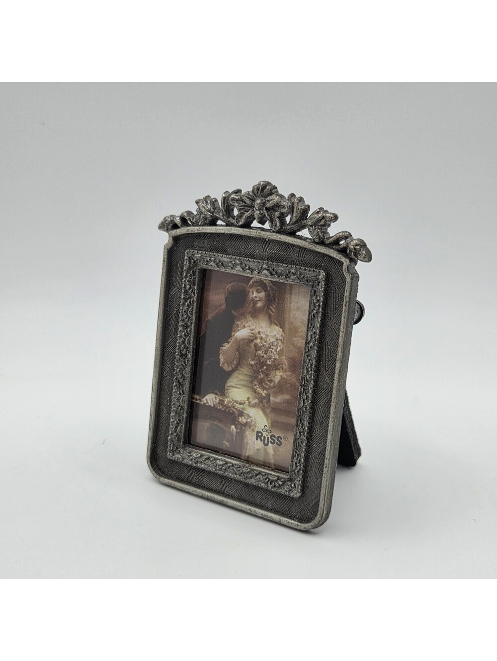 Vintage Russ Mini Picture Frame Floral Geometric Silver